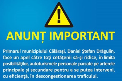 Primarul municipiului Călăraşi, Daniel Ştefan Drăgulin, face un apel către toţi cetăţenii